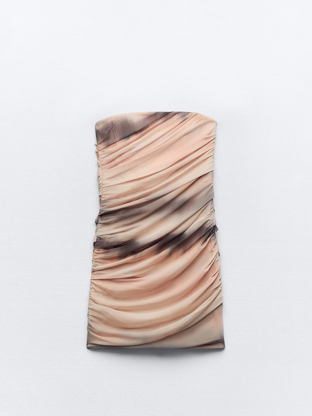 Zara Strapless Ruched Ombre Mini Dress in Blush and Taupe